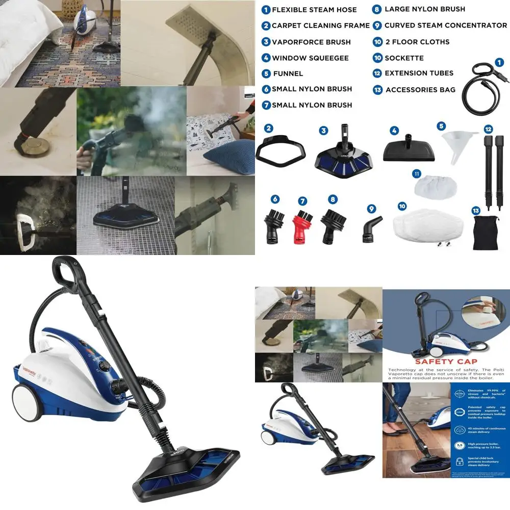 

Паровая швабра и очиститель с 12 насадками для полов, ковров, автомобилей и мебели, гарантия 1 год