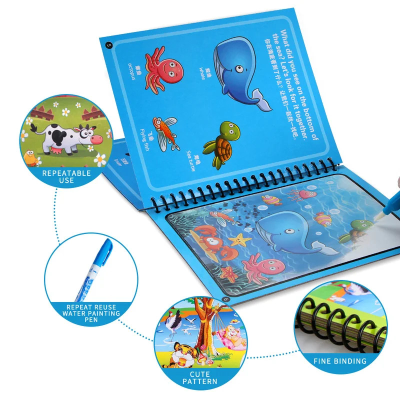 Magisch waterboek met pen Kinderen tekenen Kleurboeken voor kinderen van 2 tot 4 jaar oud Leren Onderwijs Speelgoed Baby Montessori Speelgoed