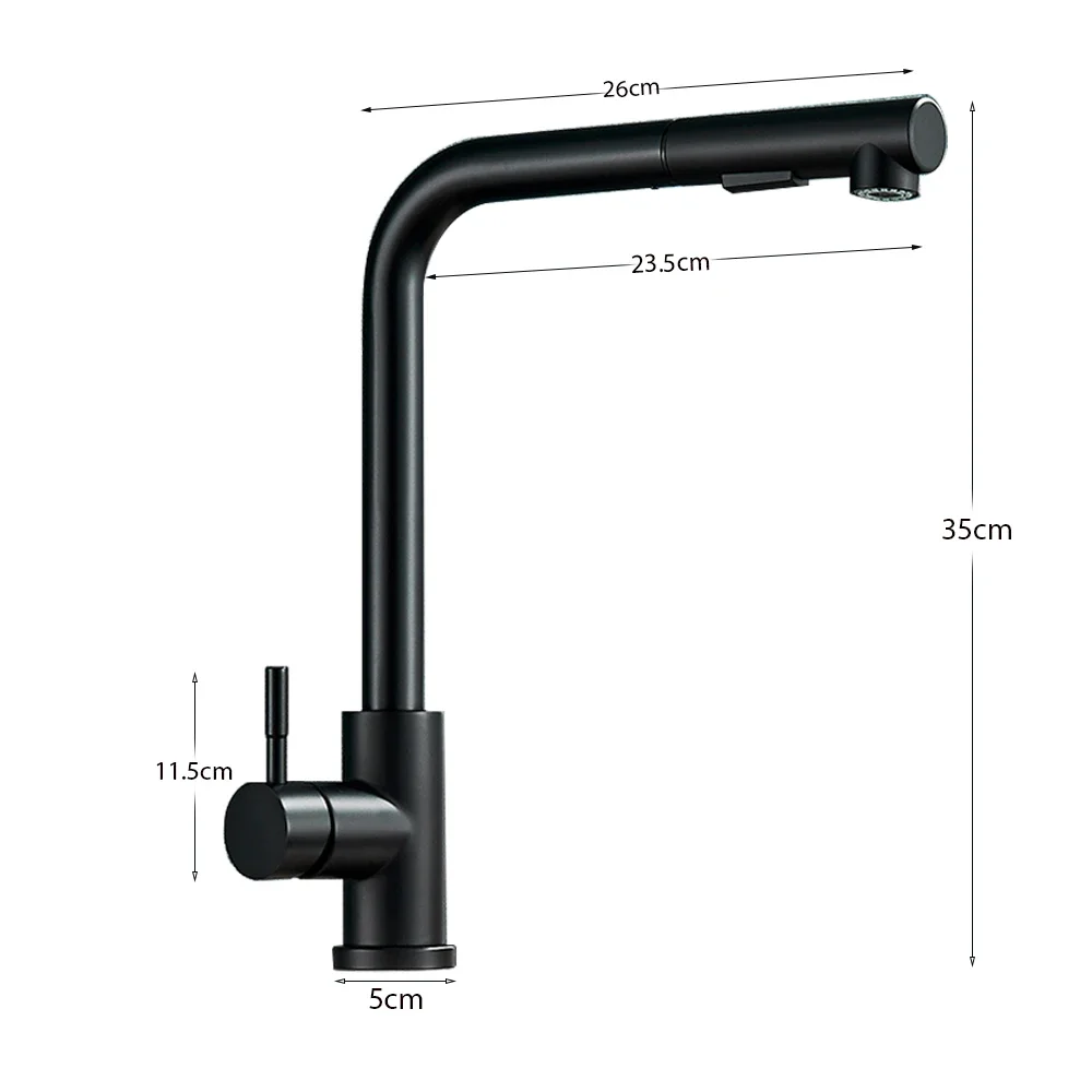 Black Pull Out Kitchen Sink Faucet Bathroom accessorTwo Model Stream Sprayer Nozzle Stainless Steel Hot Cold Wate Mixer Tap Deck