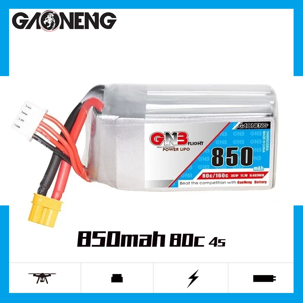 GNB 2S 3S 4S 6S 850mAh 80C LiPo Battery For RC Helicopter Quadcopter FPV Drone RC Car Boat Parts 7.6V 11.1V 14.8V 22.2V Battery