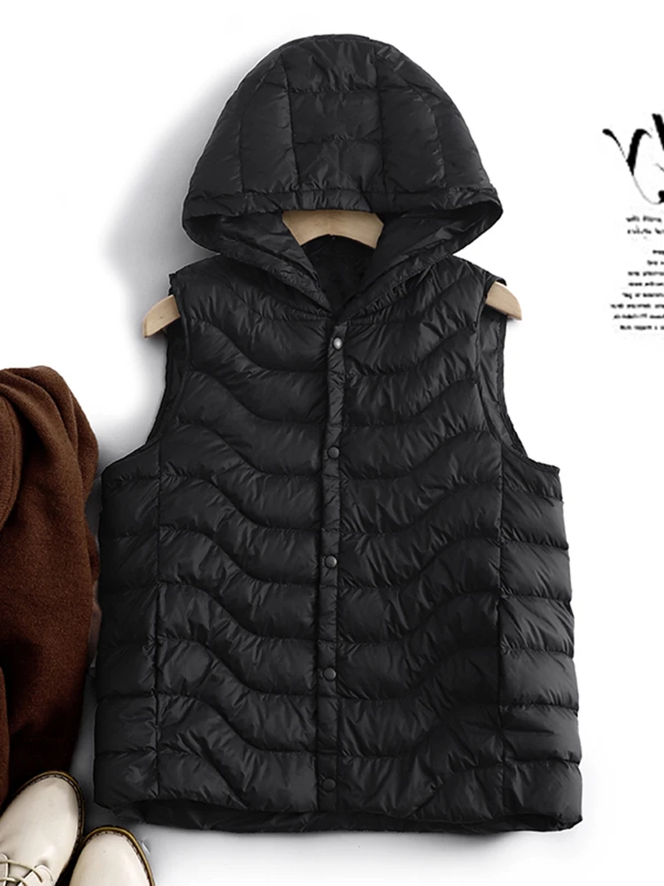 Winter Fall Fashion Women\'s Cotton Padded Hooded Waistcoats Female Loose Casual Solid Color Sleeless Vest Simple Cozy Basic Tops