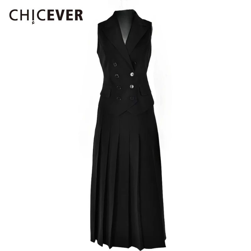 

CHICEVER элегантные комплекты из двух предметов для женщин, туника без рукавов с лацканами, жилет, юбка трапециевидной формы с высокой талией, темпераментный наряд, женский новый