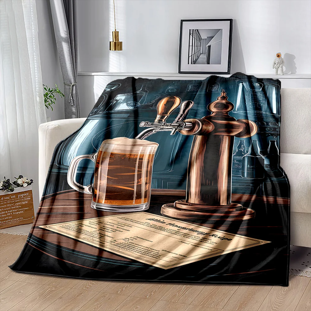 1PC Beer Beer Brewing Print Flannel Queen Blanket - Soft Cozy Blanket for Couch, Sofa, Bed, Office Travel Camping Holiday Gifts