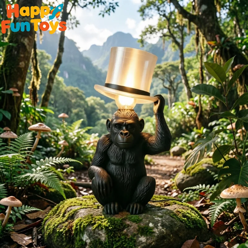 

Monkey Table Lamp with Top Hat Desk Decor Ornaments Creative Industrial Style Lighting Miniature Bedroom Home Decoration
