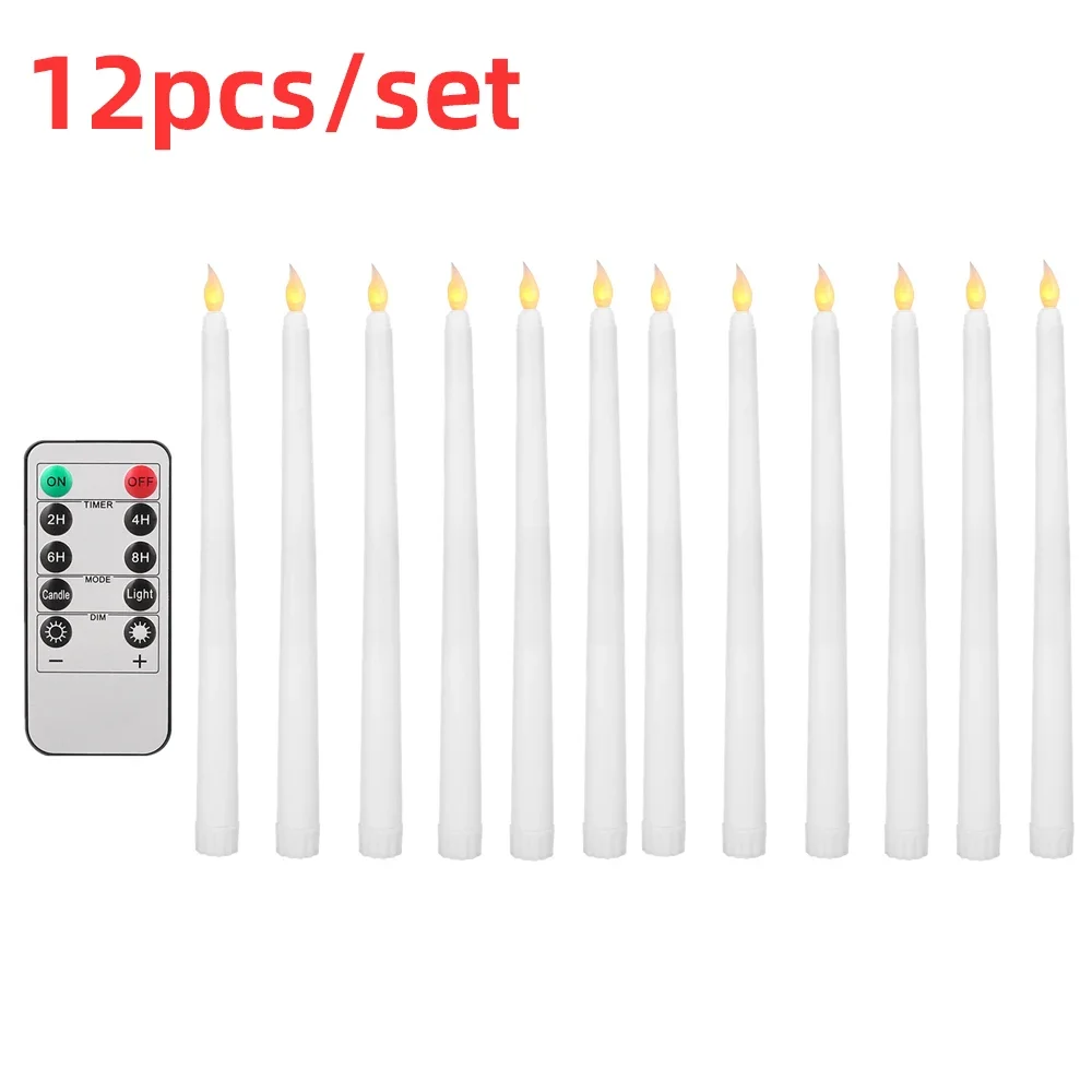 

Pack of 12 Yellow Flickering Remote LED Candles,Plastic Flameless Remote Taper Candles,bougie Led for Dinner Party Decoration