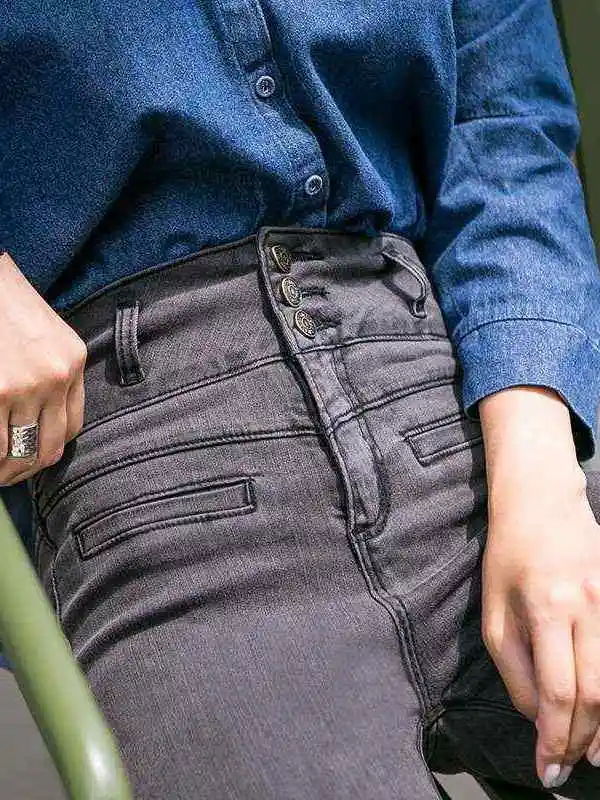 

High Waist Slim Fit Jeans Women's Tight Spring PU Leather mid Stretch Cleanfit Sle for Middle-aged plus Size