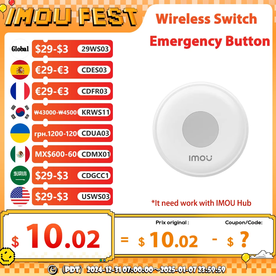 Imou Smart Wireless Switch Emergency Button ZigBee 3.0 Wireless Remote Control LVD alert Intelligent Home via the Gateway