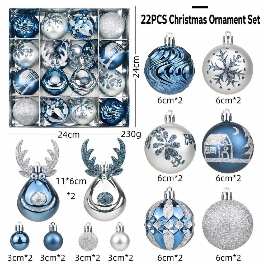 22Pcs/Set Durable 6CM Christmas Ball Shiny Creative Xmas Ornament Ball Christmas Pendant Decorations Party