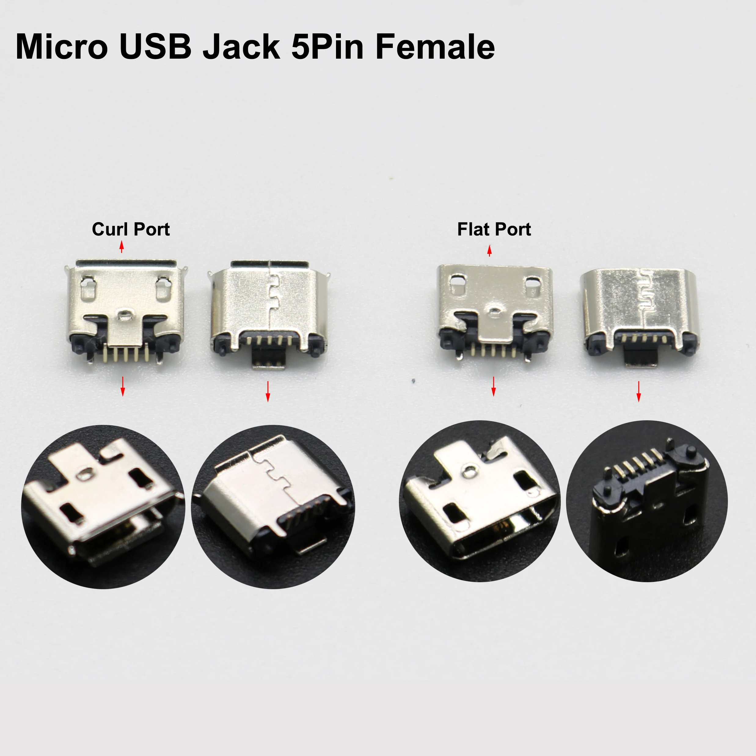 10pcs Curl / Flat Port MICRO USB Jack 5P 180Degree Charging Socket Connector SmartPhone GPS Bluetooth Player DIY Electric toy