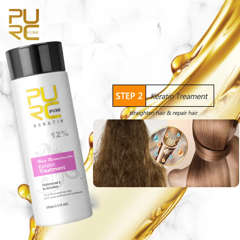 PURC Brazilian Keratin Hair Treatment And Purifying Shampoo Professional Smoothing Straightening Set Repair Damaged Hair Care