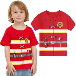 Kids Boys Print T-Shirt Toddler Pilot Fireman Pirate Police Astronauteve Construction Worker Tops Infant Novelty Tees Clothes