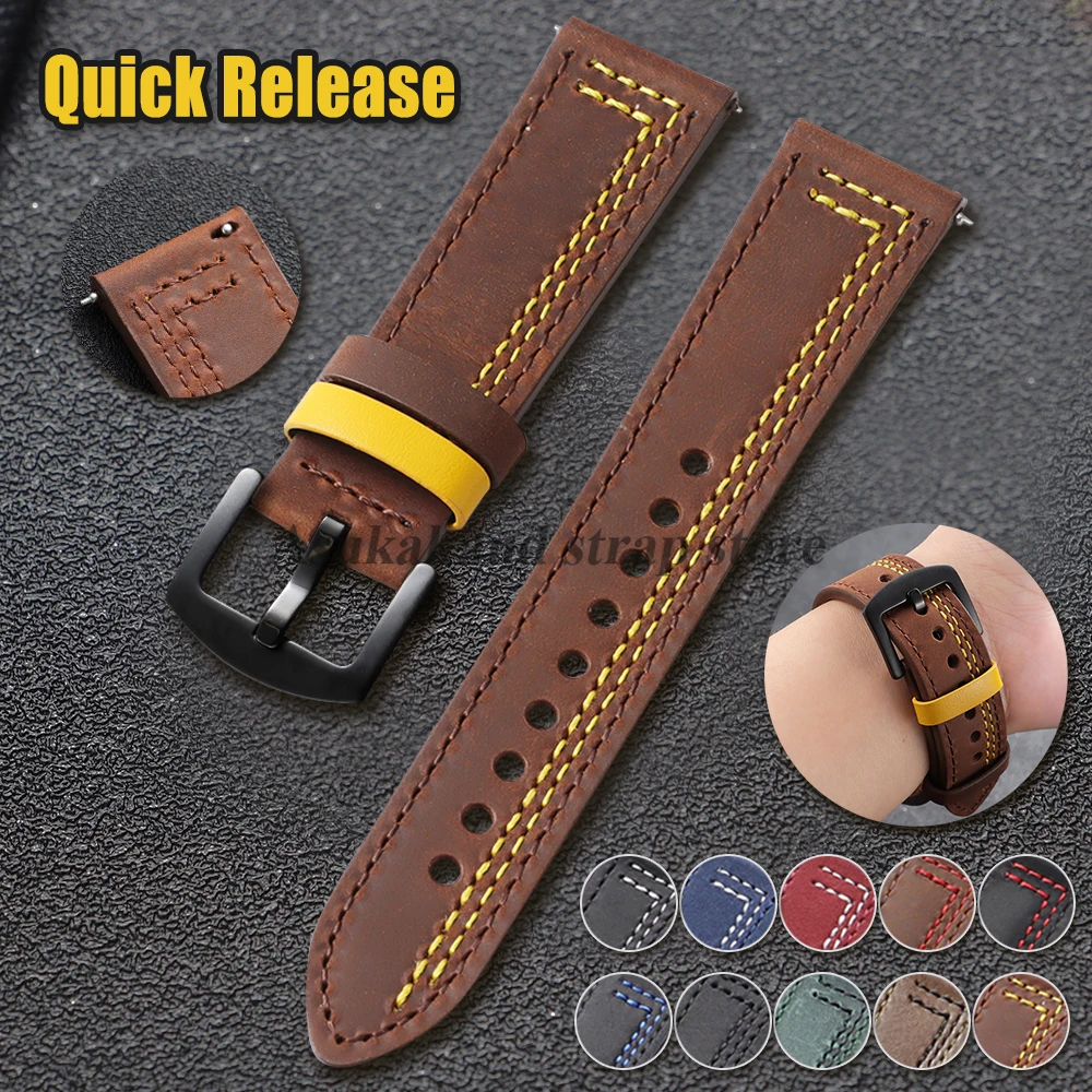 Leather Watch Strap for Samsung Galaxy Watch 8/7/6/5 Watch Band 20mm 22mm For Omega Head Layer Cowhide Quick Release Accessories