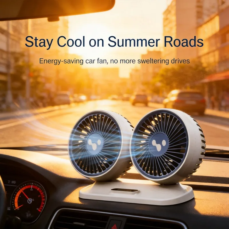 

Car Fan 12V 24V USB Dual Head Car Cooling Fan 3 Speed 360 Adjustable Independent Switch Auto Vehicle Electric Cooler Accessory