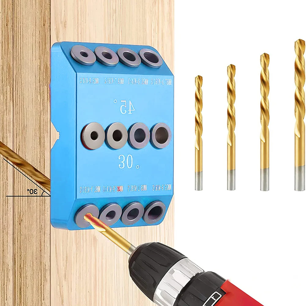 Multi-Angle 30/45/90 Degree Drill Guide Jig CNC Aluminum Alloy Pocket Drill Jig Oblique Vertical Pocket Hole Jig Guide DIY