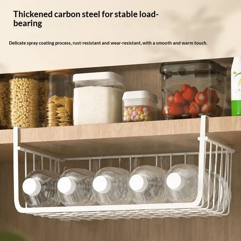 Carbon Steel Under Cabinet Hanging Storage Rack Large Capacity Easy Install for Kitchen Under Sink Cleaning Supply Holder
