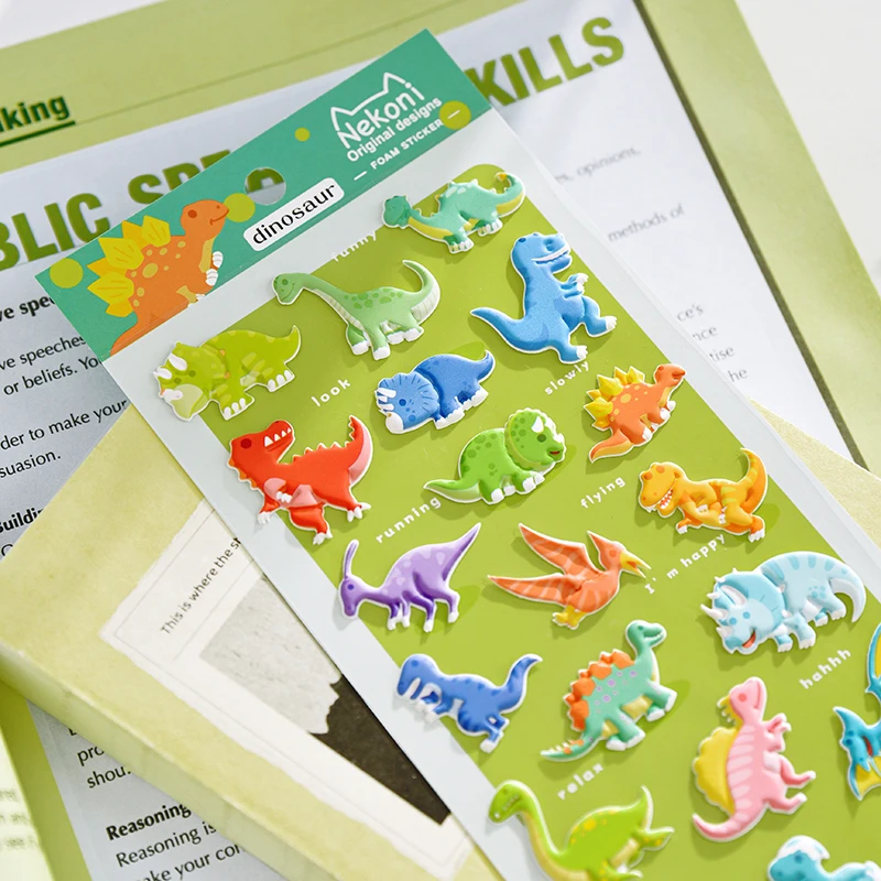 الكورية استيراد NEKONI الكرتون البطريق ديناصور المحيط الحيوانات ملصقات ثلاثية الأبعاد سكرابوكينغ لتقوم بها بنفسك مجلة لطيف القرطاسية المدرسة ملصق