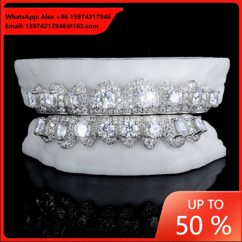 Big Stone Moissanite Honeycomb Inlaid Braces European And American Cross-border Hot-selling Grill GRILLZ