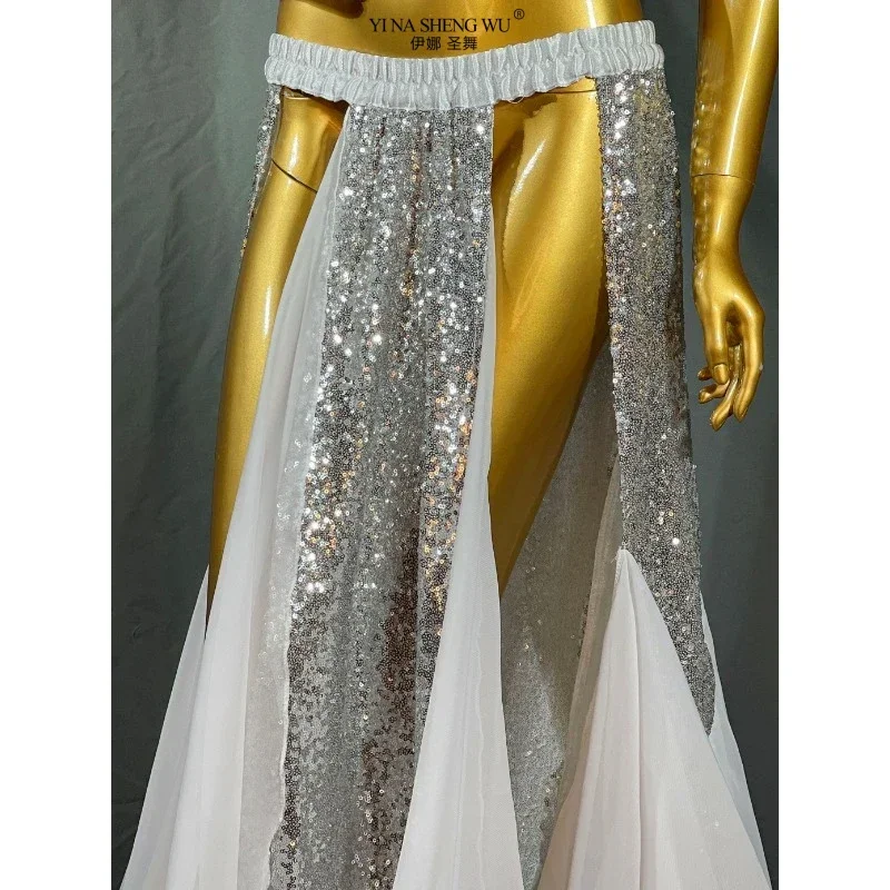 Długa spódnica do tańca brzucha na występy sceniczne i imprezy, nowy wzór, jaskrawe kolory, cekinowe aplikacje, spódnica do tańca brzucha dla kobiet, 2026.