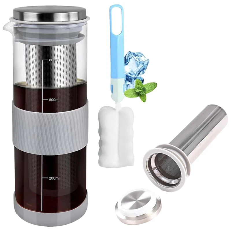 Cold Brew Coffee Maker  Mason Jar Pitcher 800ML Stainless Steel Filter With Cup Brush  Cold Brew Pitcher For Fruits Tea