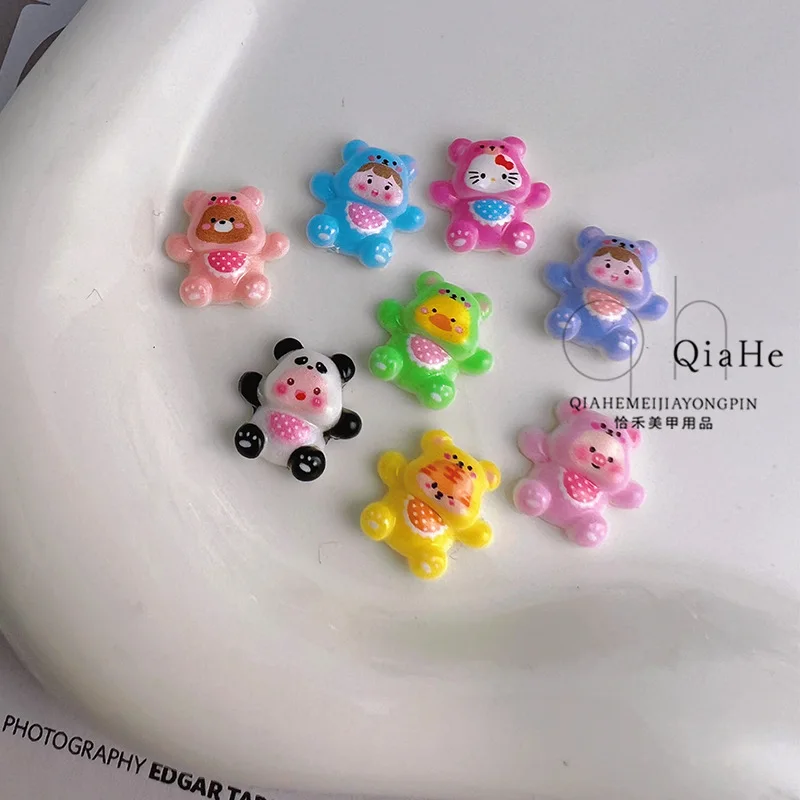 20pcs Cute colorful bear three-dimensional mini cartoon nail charms resin DIY nail decoration nail art jewelry