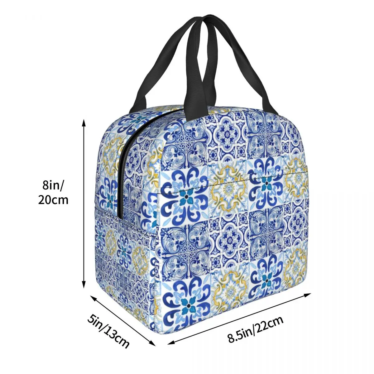 Sicilian Tiles,mediterranean,Lunch Bags Insulated Bento Box Lunch Tote Resuable Picnic Bags Thermal Bag for Woman Kids School