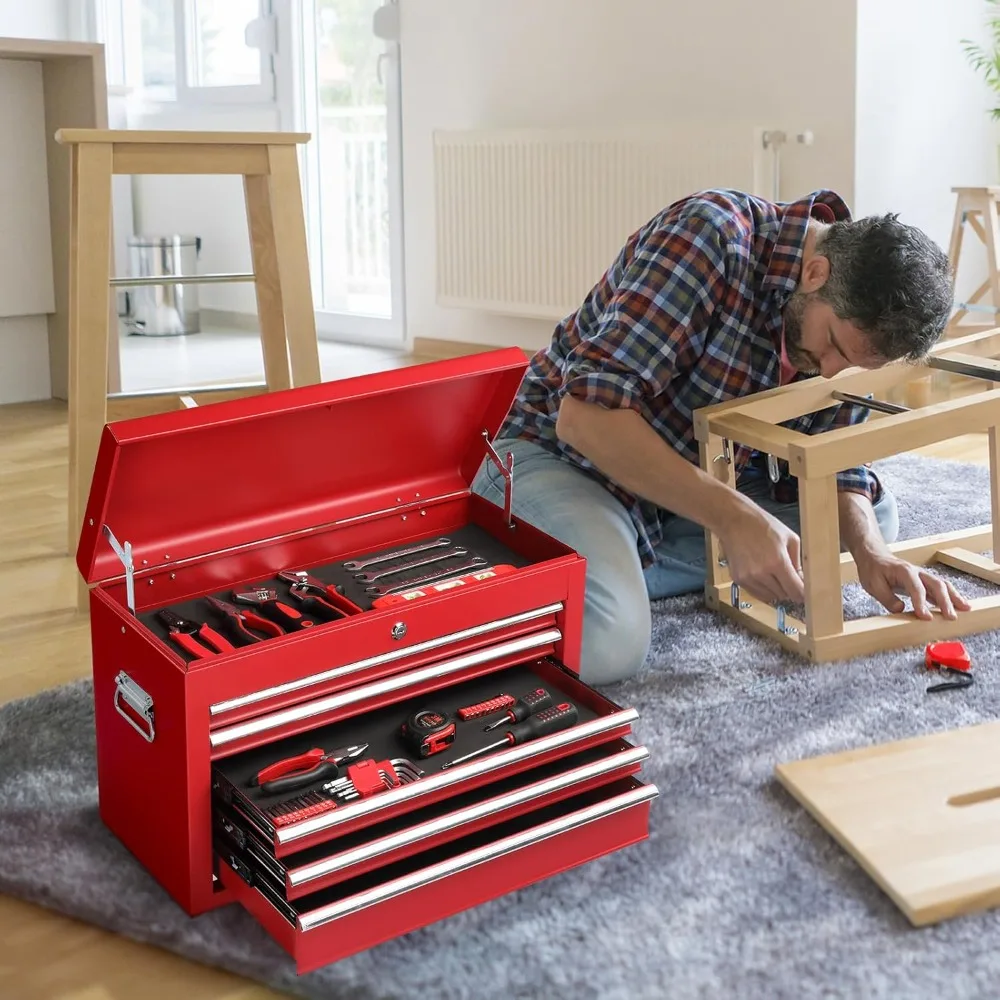 Portable Tool Box, 5 Drawers & Top Storage Tray Tool Box with Drawers, Lockable Metal Tool Chest Cabinet for Garage, Warehouse