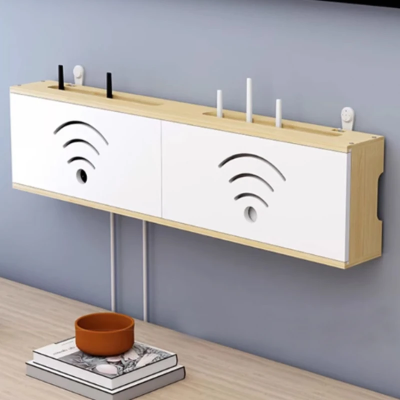 

Wood Wall Mounted Router Storage System Wifi Set Top Storage Box TV Cable Socket Plug-in Row Punch-Free Organization Rack