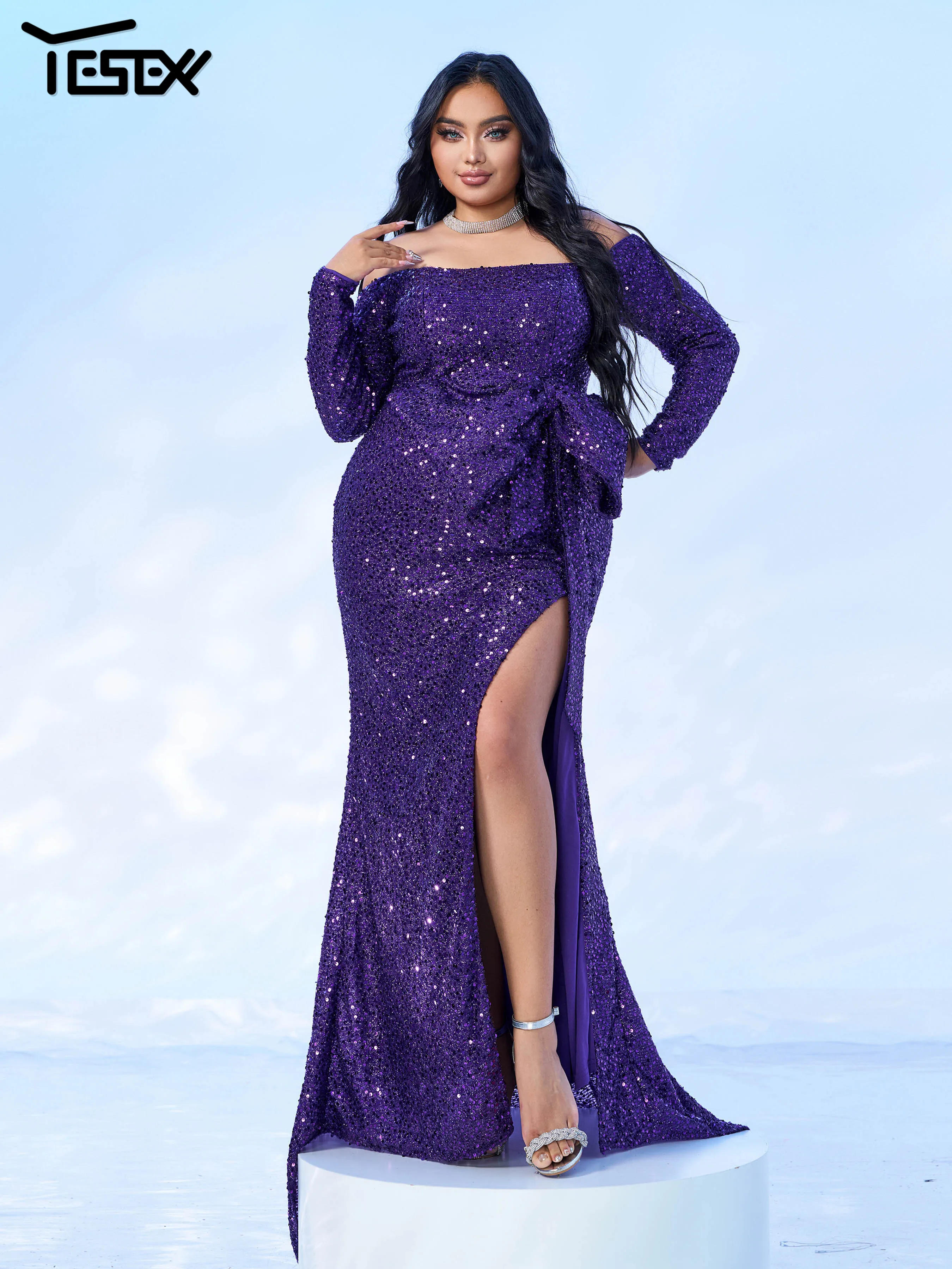 

Yesexy Plus Size New Church Dress Off Shoulder Sequin Split Evening Gown Wedding Birthday Party Elegant Beautiful Women's Dress