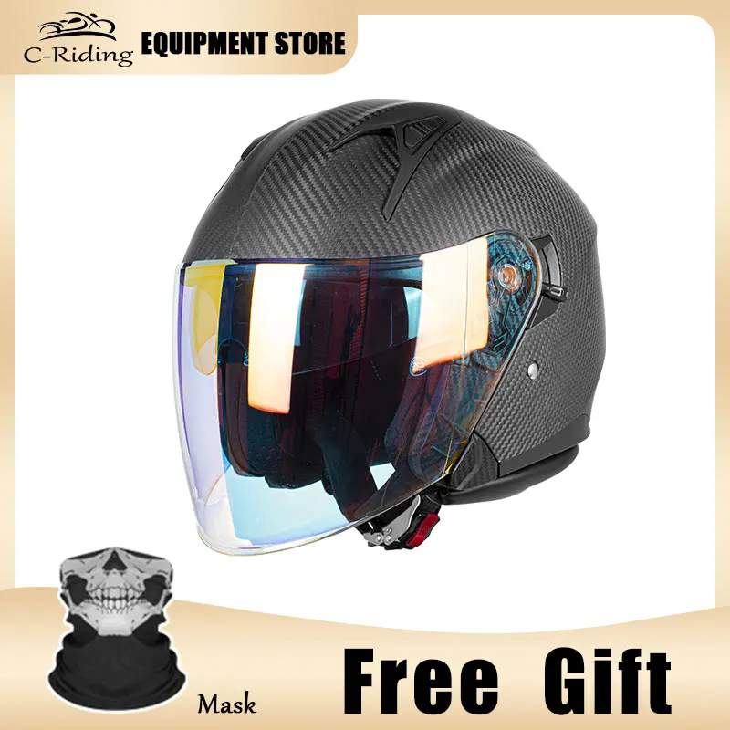 

Двойной спортивный шлем из углеродного волокна 3/4 в стиле приключений с красочным ветрозащитным козырьком, идеально подходящий для городских исследований и легких внедорожников