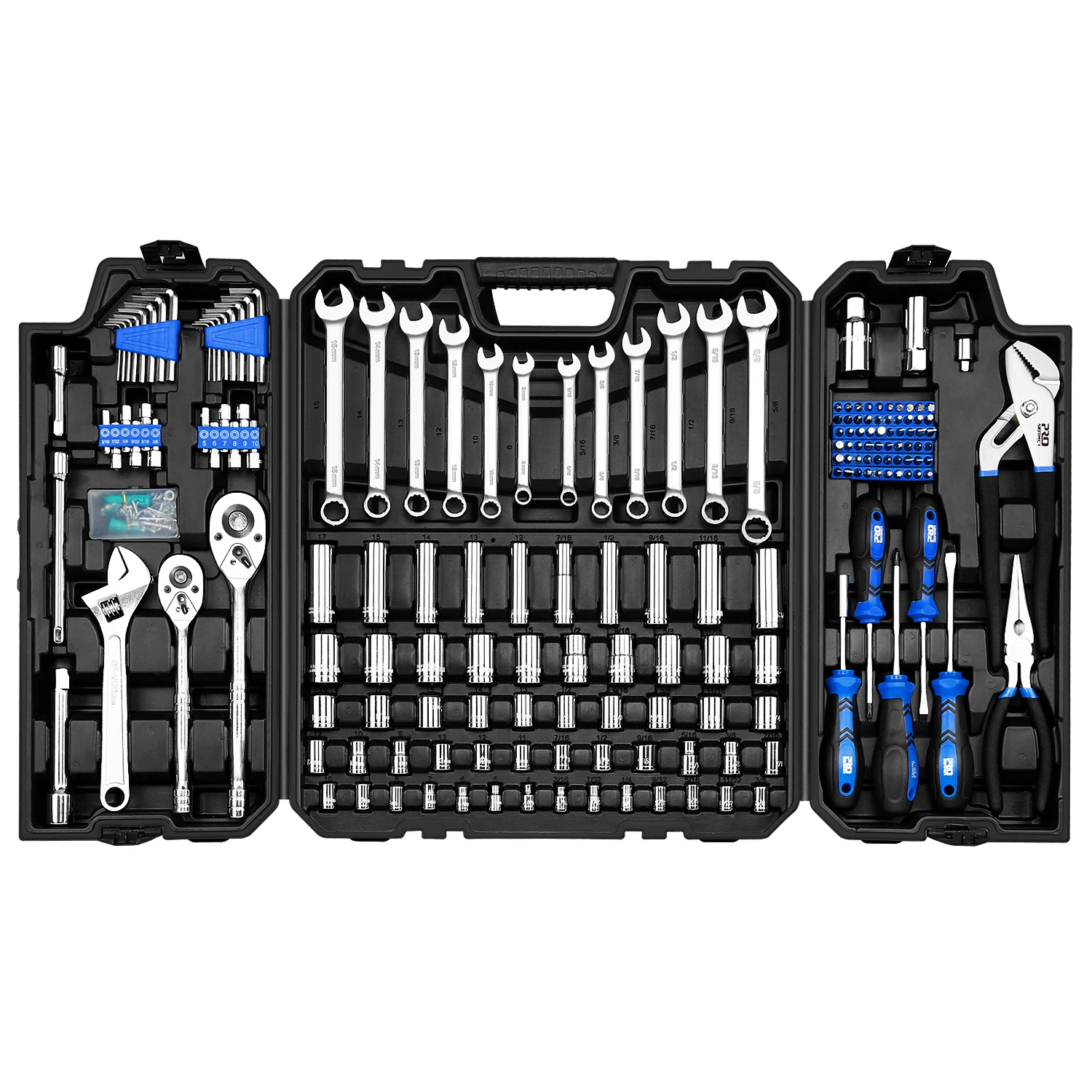 240PCS Auto Repair Hand Tool Set,1/2 3/8inch Hand Ratchet Wrench Socket Tools Sets for Car Reapair with Toolbox