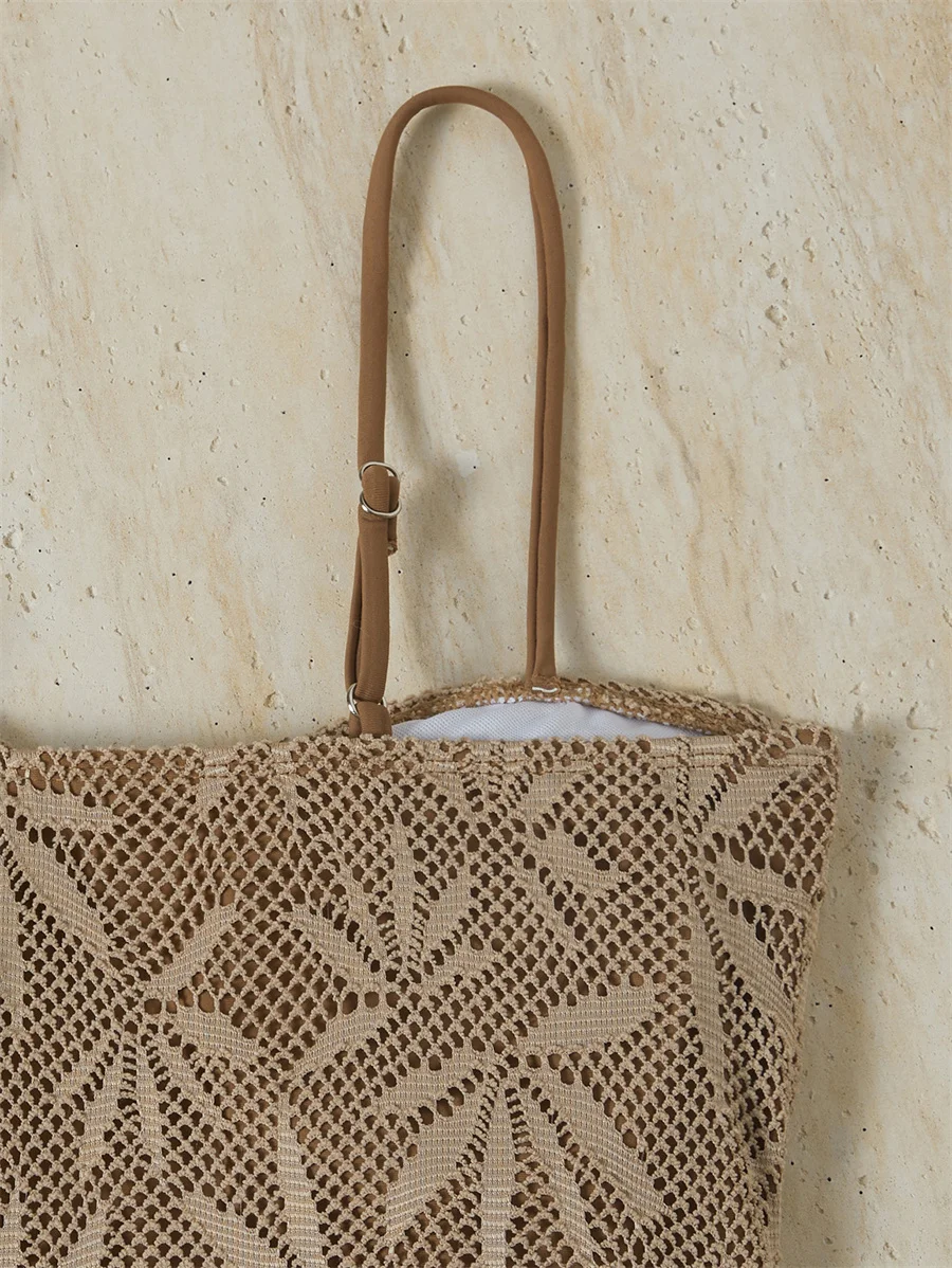 Einteiliger Badeanzug für Damen, gehäkelte Spitze, tiefer V-Ausschnitt, sexy Badeanzug, Sommer, Strandurlaub, Bademode, verstellbarer Riemen, Monokini – Detail 6