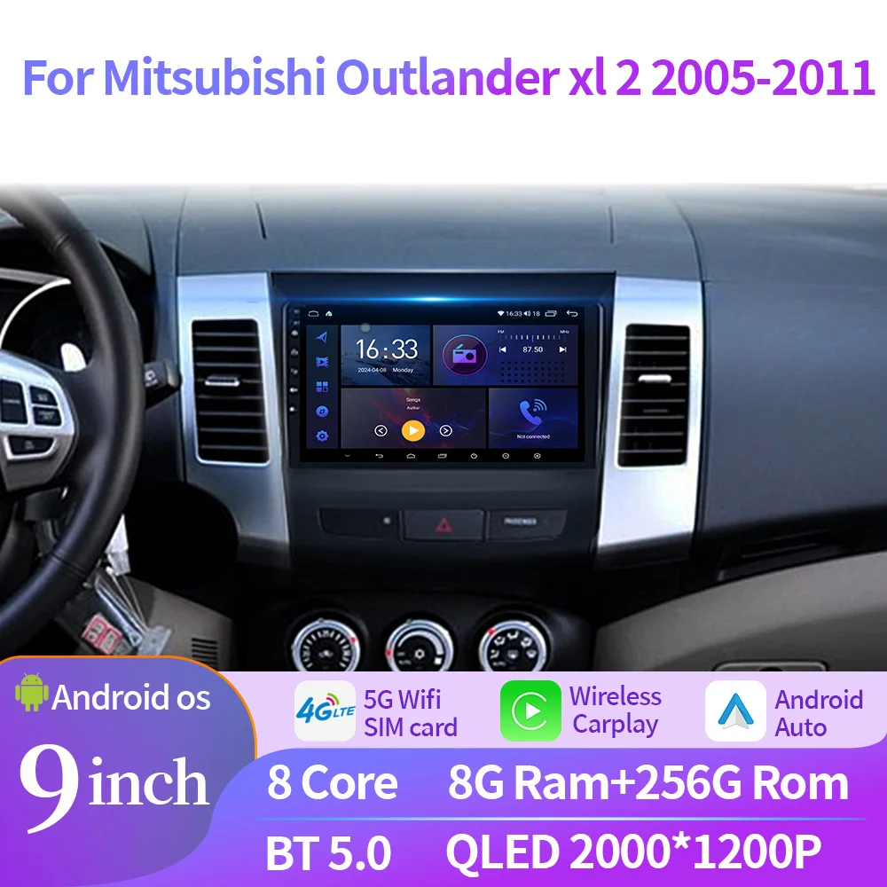 For Mitsubishi Outlander xl 2 2005-2011 Car Radio Multimedia Wireless Carplay Android Navigation 4G WIFI GPS Touch Screen Stereo