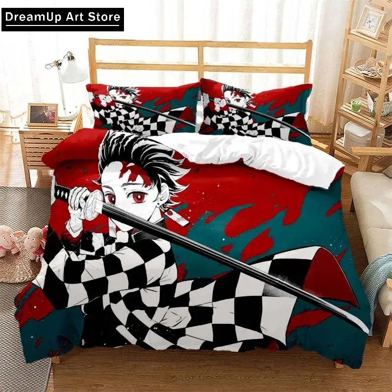 Anime Demon Slayer Nezuko Tanjirou Bedding Set Boys Girls Twin Queen Size Duvet Cover Pillowcase Bed Kids Adult