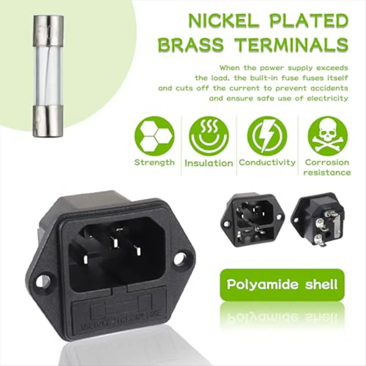 DT35！ AC 250V 10A 2 in 1 Mount Inlet Module Plug Socket Power Entry Connector Male Blades with 10A Fuse(Pack of 6Pcs)