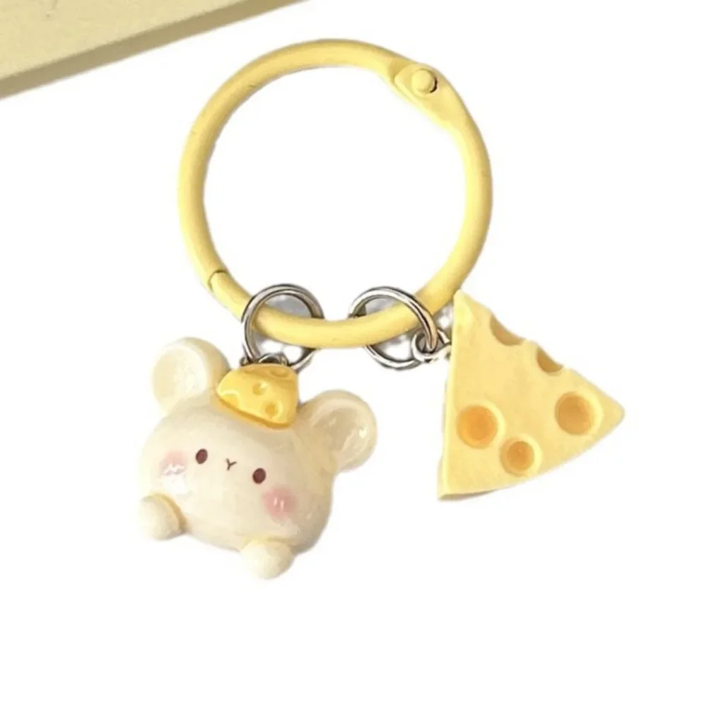 Cute Cartoon Cheese Mouse Keychain for Women Kawaii Bag Pendant Resin Animal Keyring DIY Key Chains Trinket Gifts for Girls