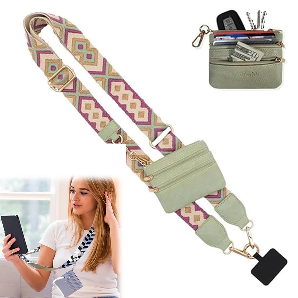 

Universal Adjustable Phone Strap With Zippered Pouch Wallet Crossbody Phone Lanyard For Women Gift Anti-lost Lanyards with Clip