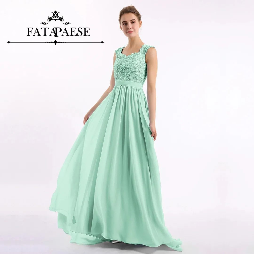 

FATAPAESE Elegant Bridesmaid Dresses Beading Pearls Applique Bodice illusion Back A Line Skirt Maxi Skirt Wedding Party Gown