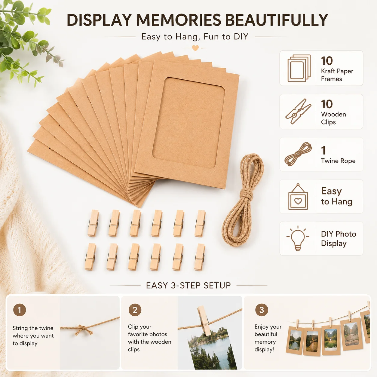 DIY Kraft Paper Photo Frame, 6 Inch Wall Hanging Picture Album for Outdoor Wedding, Home Decoration & Valentine's Day Gift