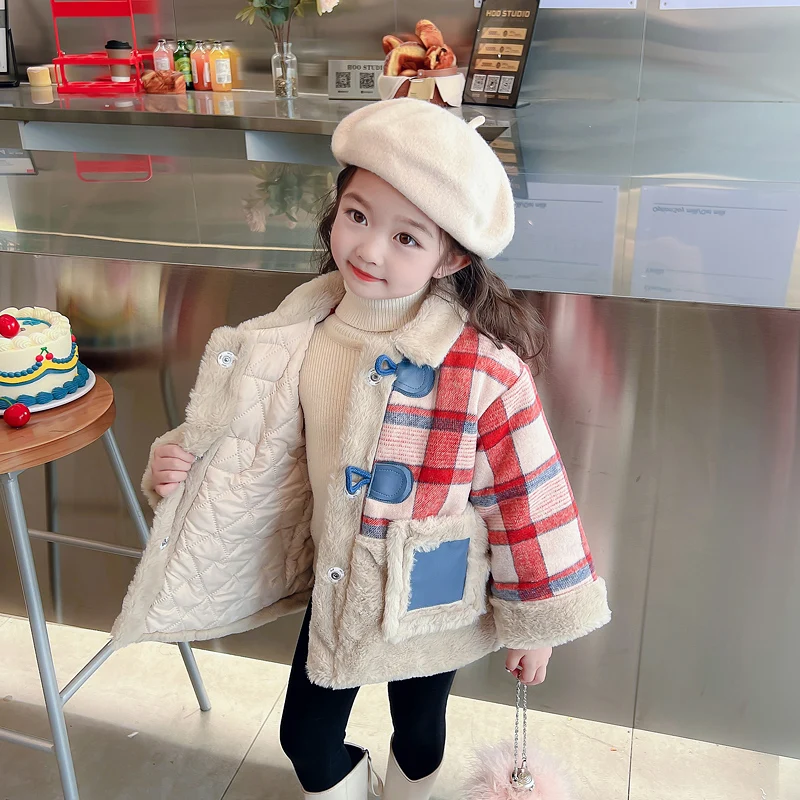 

Spring Autumn Girls Thick Warm Coat Teenage Long Sleeve Jacket Windbreaker Kids Plaid Coat For 2 3 4 5 6 7 8 Y