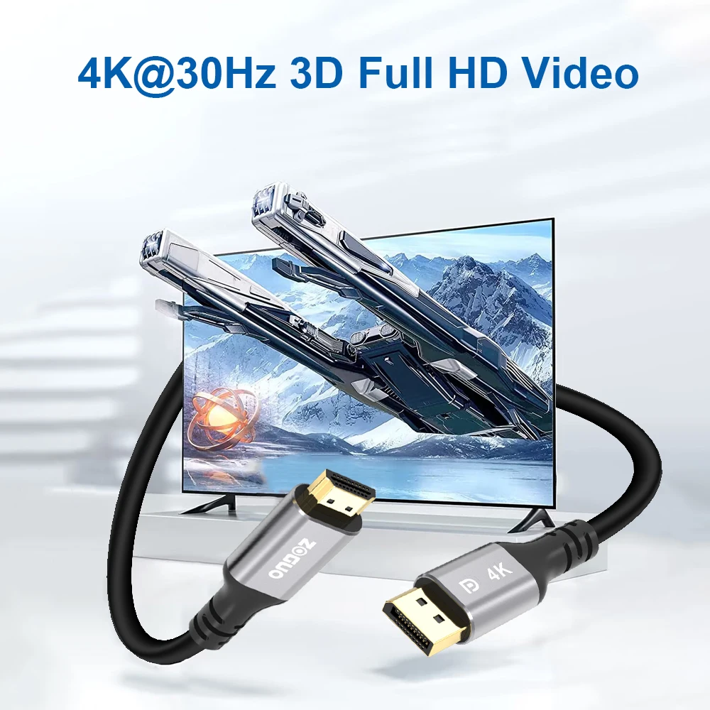 ZOGUO DP to HDMI 4K/30Hz Cable Active Displayport to HDMI Cable 4K/60Hz 1080P For Laptop Projector PC HDTV Monitor