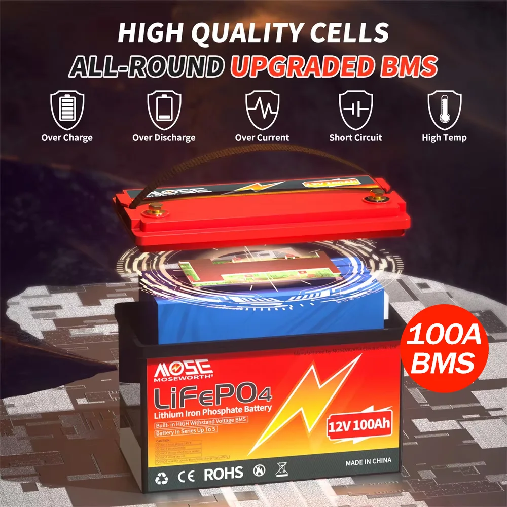 12V 24V LiFePO4 Battery 100Ah 200Ah 300Ah Lithium Iron Phosphate Rechargeable Batteries Battery Pack for RV Home Solar Tax Free