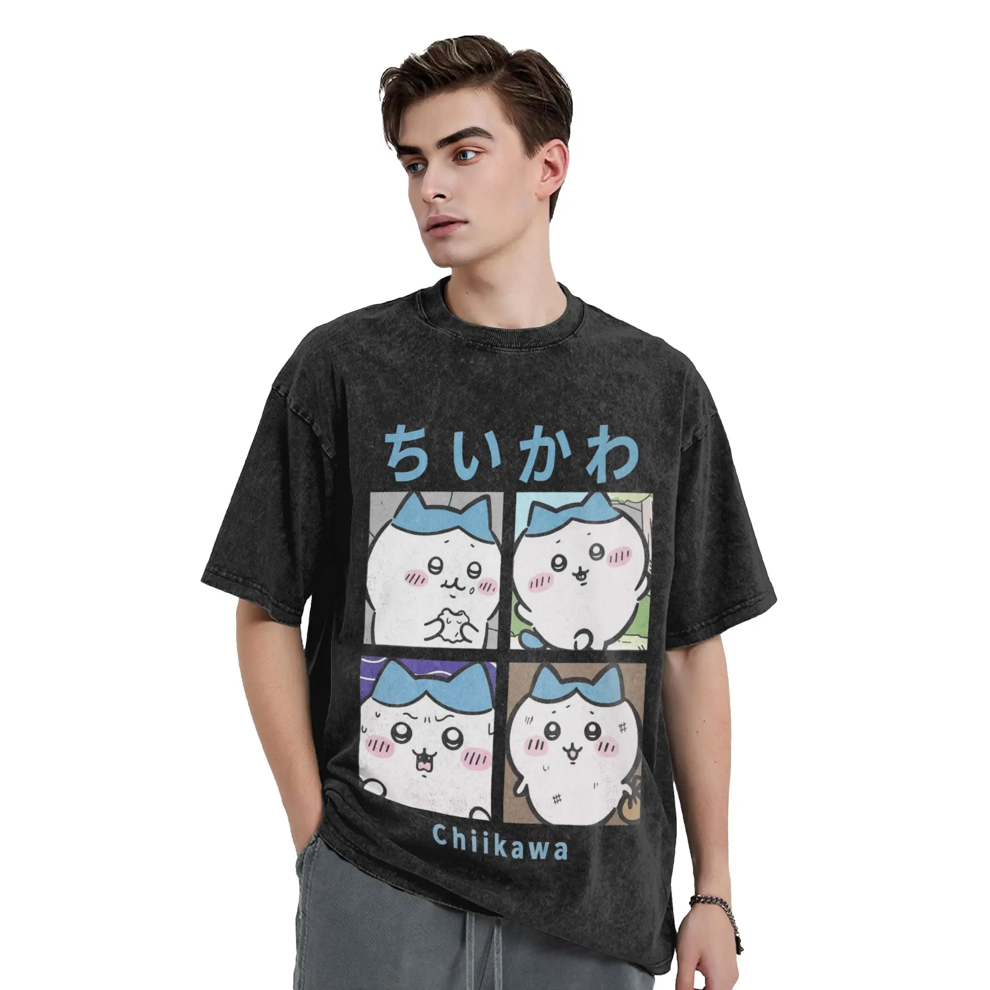 Chiikawa Usagi Hachiware  T-Shirt Men  Funny Pure Cotton Tees Round Collar Short Sleeve T Shirt Original Clothes