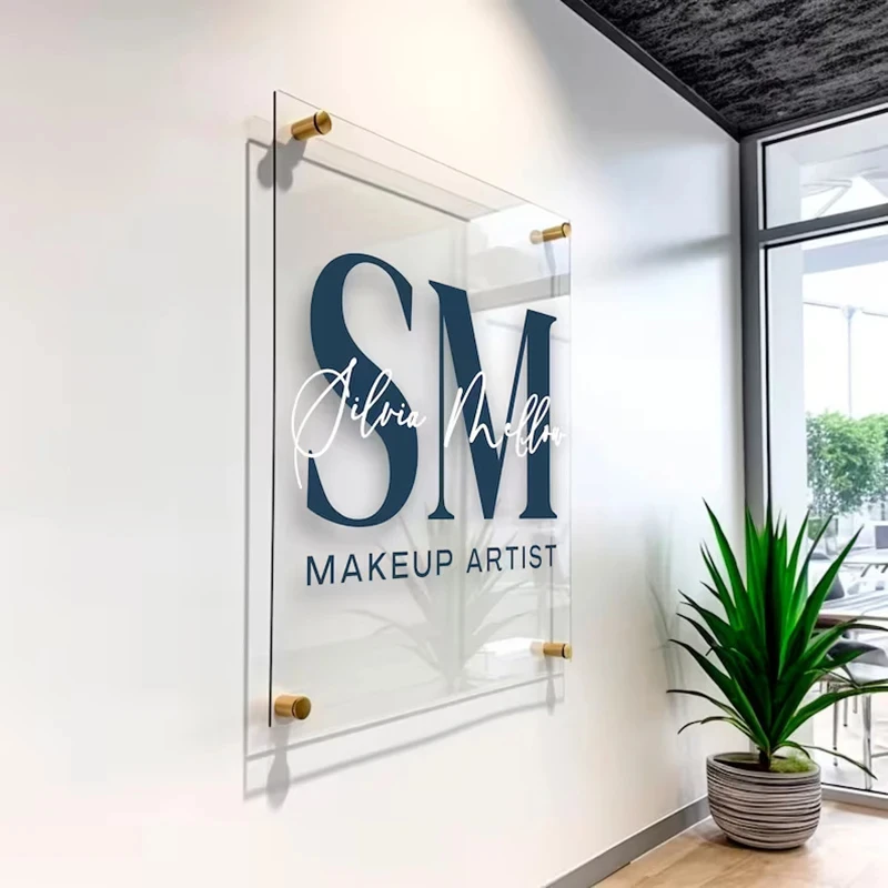 Custom Business Sign UV Printed Logo Acrylic Perspex Plates Beauty Salon Studio Wall Aesthetic Art Decor Office Backdrop Signage