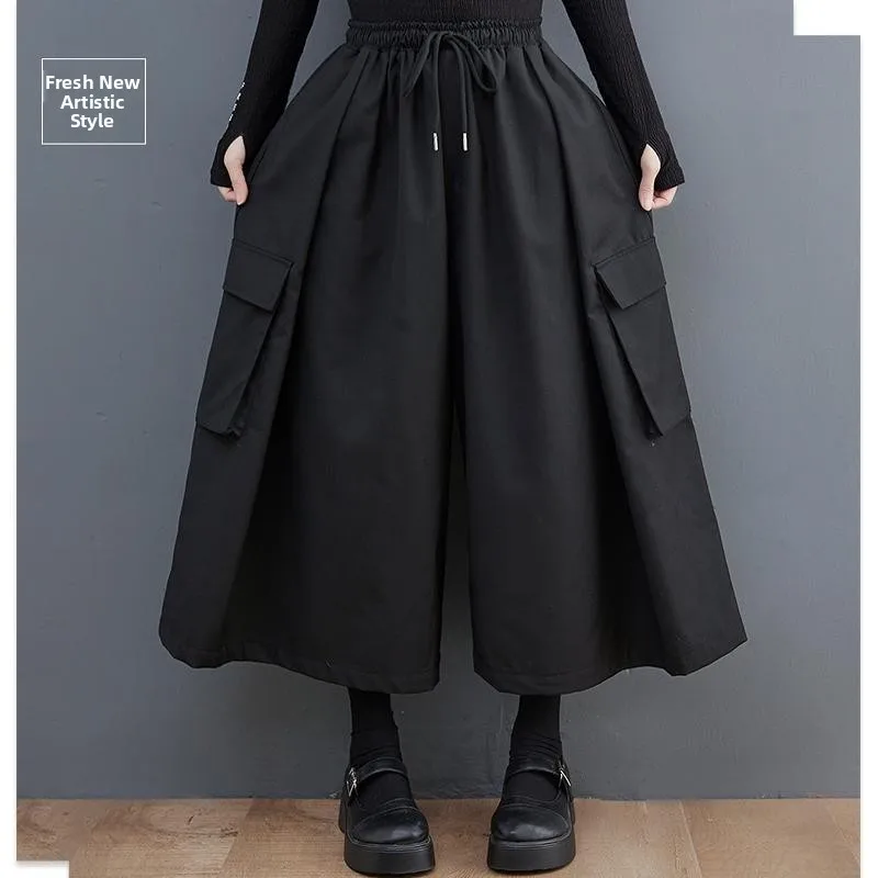 Bla Wide Leg Pants Women's Korean Sle Loose Slimming Spring Autumn Elastic Waist k Sle Casual Skirt Trendy - Image 4