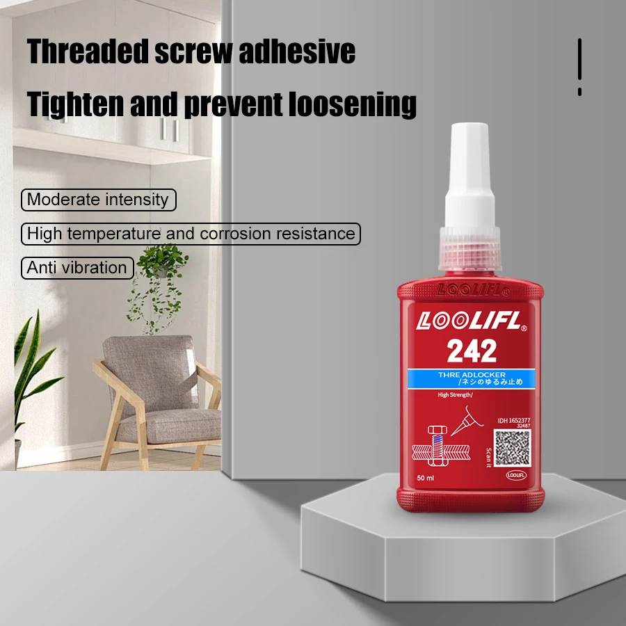 242 hochfeste blaue Gewindefestigung, universeller Gewindeklebstoff, 50 ml für die Befestigung und Dichtung aller Metallgewindeteile wie Schrauben, Muttern, abnehmbare