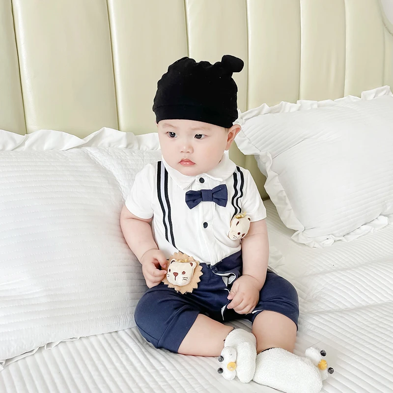 Baby birthday dress, fake suspenders, one-piece harem, male and female baby, baby 100-day-old clothes, summer new style