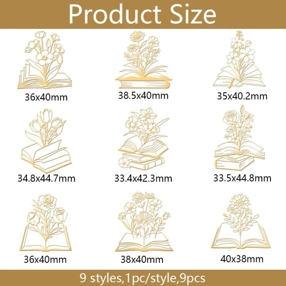 9Pcs 1.6x1.6 Inch Metal Stickers Book Metal Sticker Self Adhesive Flower Book Stickers Books Theme Epoxy Sticker Pyramid Decals