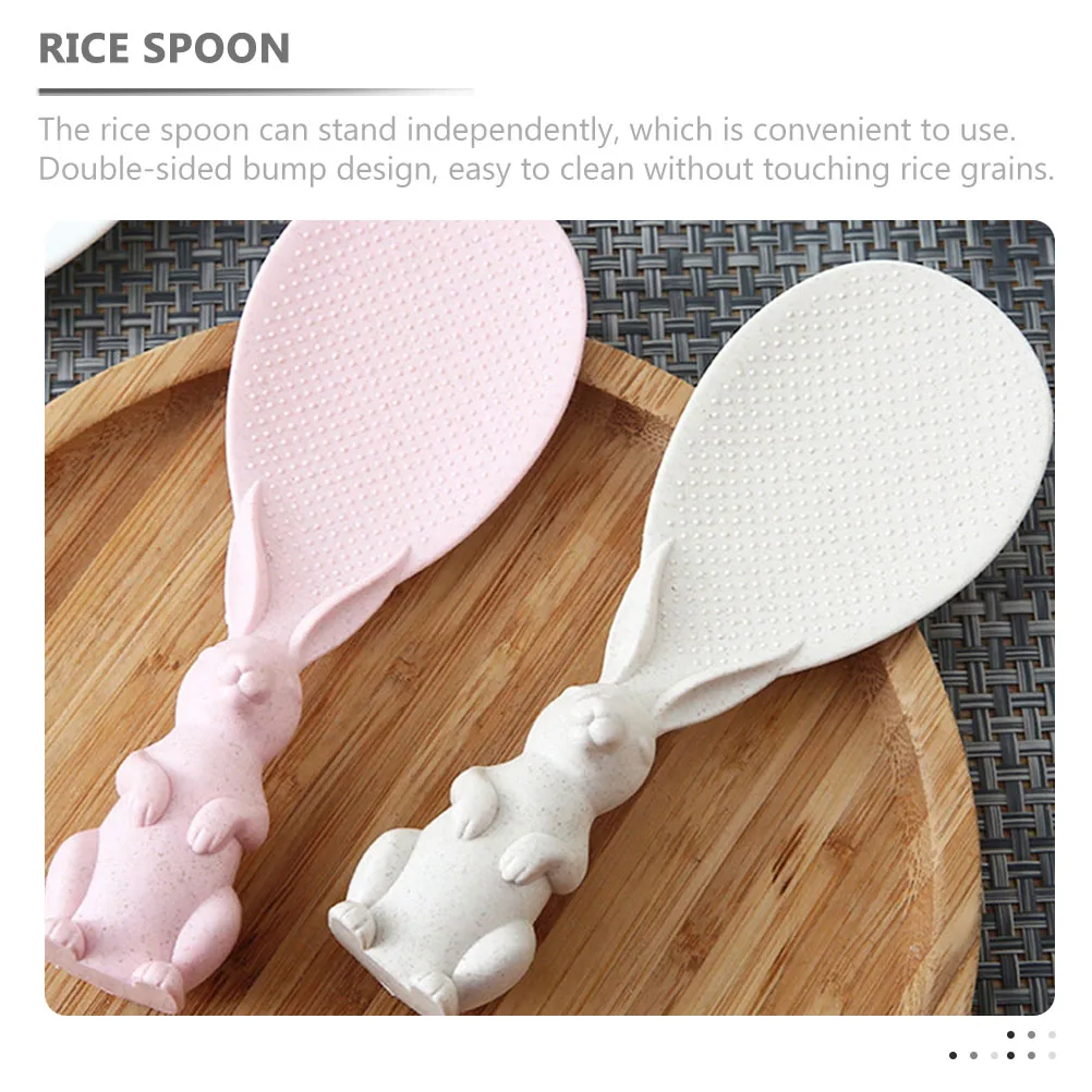 

2pcs Rabbit Rice Spoon Wear resistant Paddle Kitchen Utensil Plastic Straw Food Grade PP H Independent Clean Cute