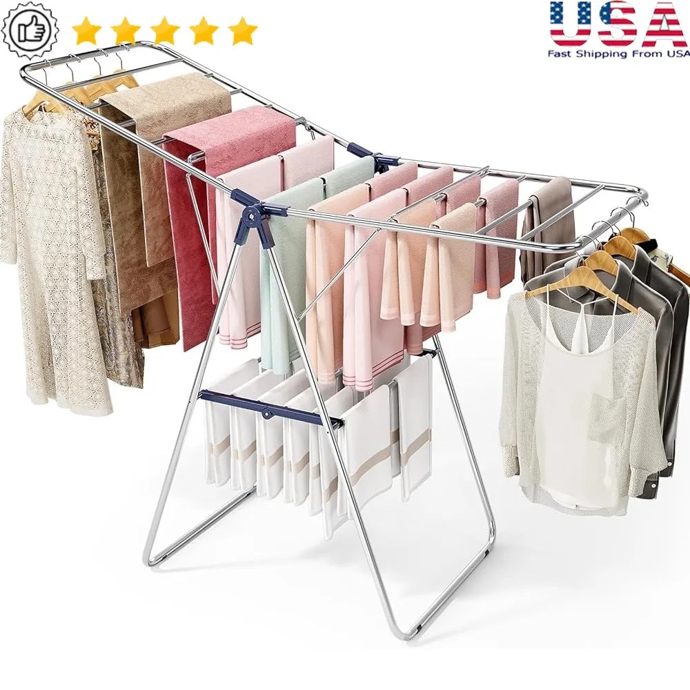 

Height Adjustable Foldable Clothes Drying Rack Large Drying Space Indoor Outdoor Use Rust Resistant Laundry Drying Stand