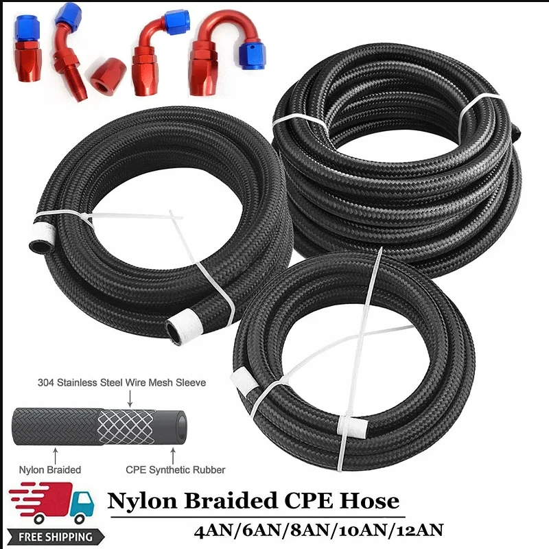 High Quality Universal AN4-AN12 Nylon Braided Fuel Hose Kit 0/45/90/180 Degree Swivel Fittings Adapter for CPE Rubber Oil Line